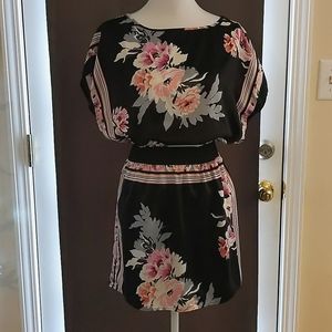 Speechless Floral Satin Black & Pink Mini Dress M